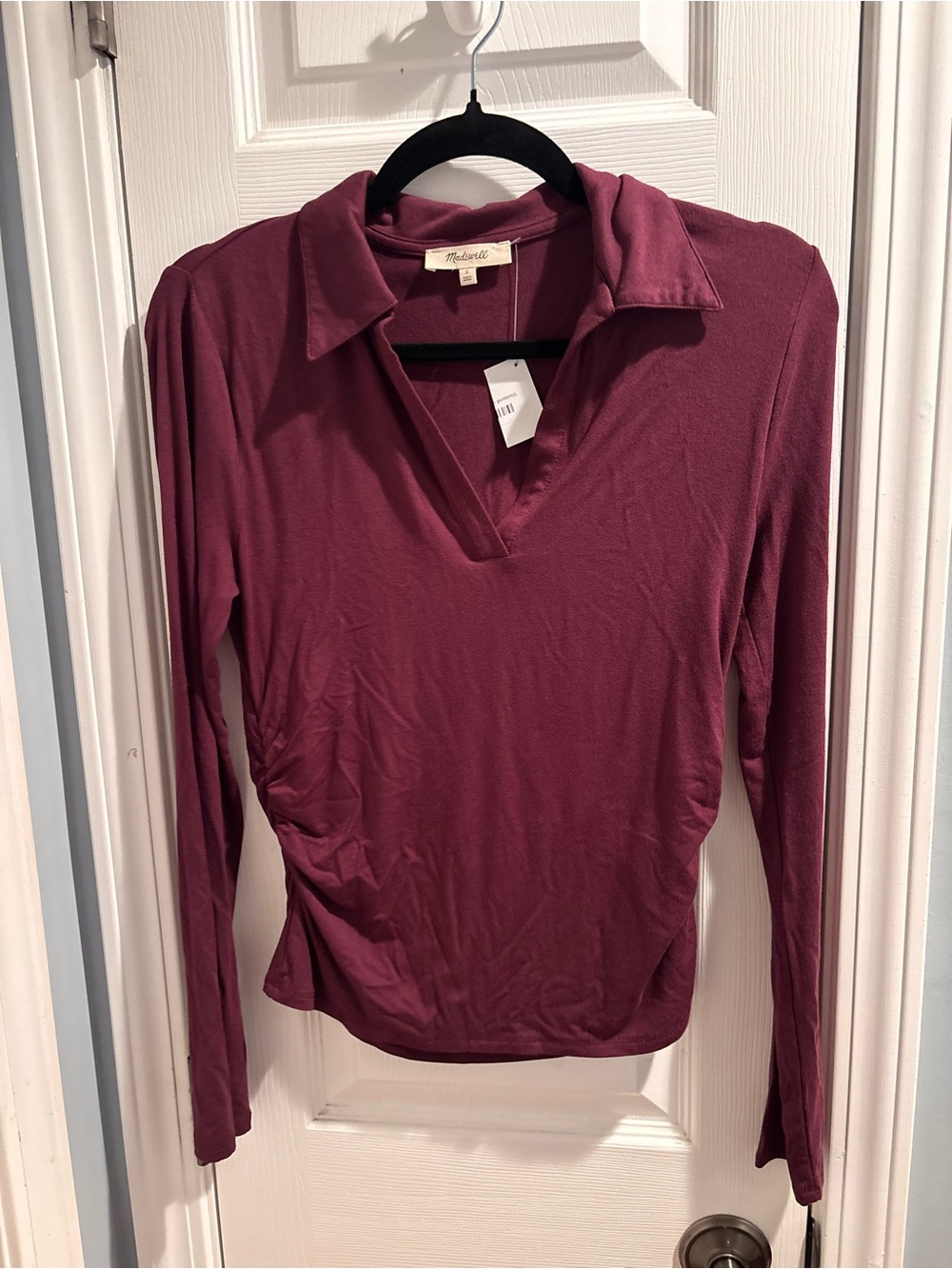 Madewell Raspberry Collared V-Neck Long Sleeve Top - Picture 3 of 9